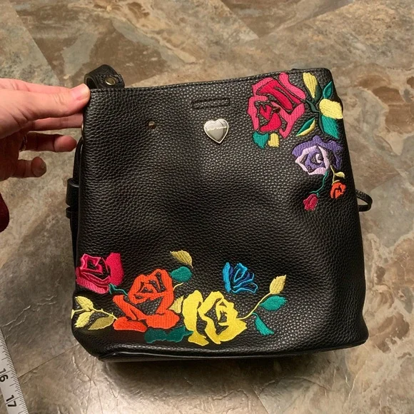 Betsey Johnson black and multi floral embroidered bag - Picture 1 of 5